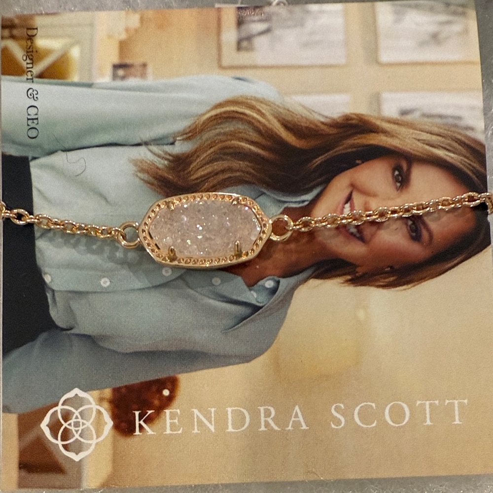 NWT Kendra Scott Elaina Rose Gold Adjustable Chain Bracelet - Iridescent Drusy